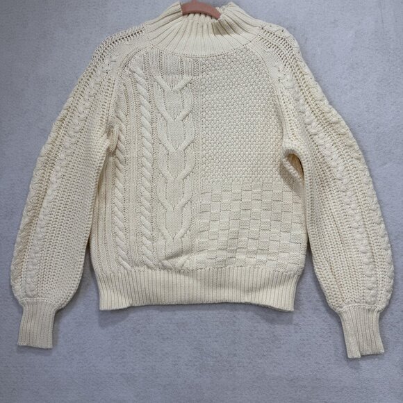 Sundance Sweater Womens Medium Ivory Cable Knit Mock Neck Textured Aran Pullover - Picture 2 of 8